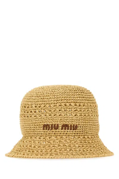 Miu Miu Raffia Bucket Hat In Naturalecognac