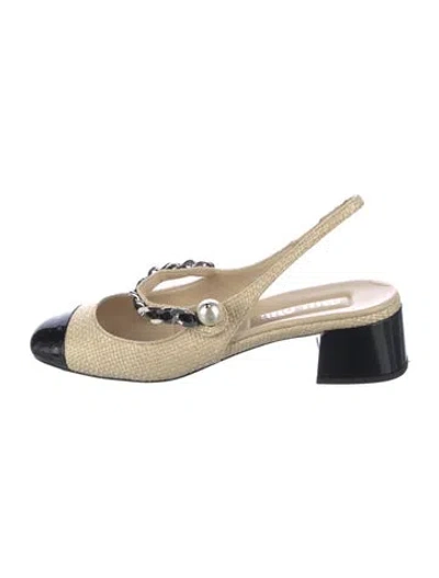 Pre-owned Miu Miu Raffia Colorblock Pattern Slingback Pumps