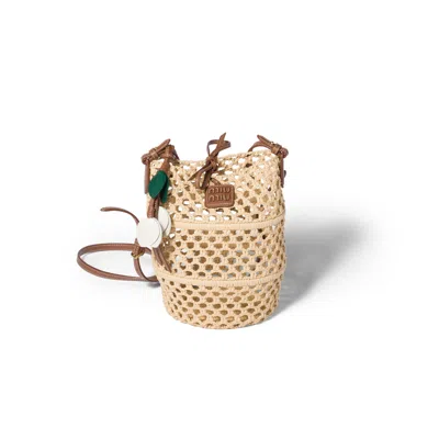 Miu Miu Raffia Crochet Pouch In Brown