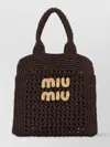 Miu Miu Raffia Crochet Shopping Bag With Dual Handles In Brown
