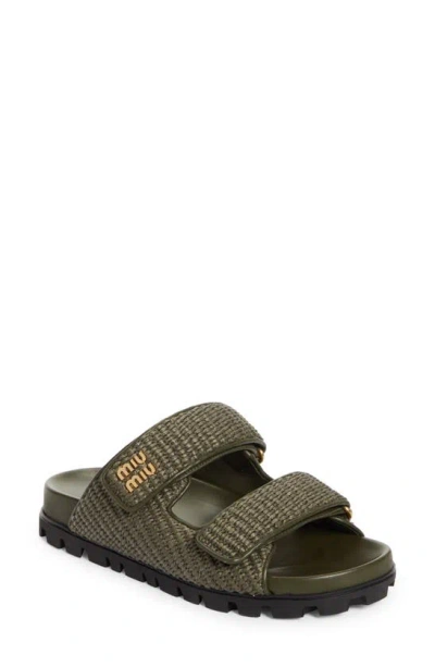 Miu Miu Raffia Dual-grip Comfort Sandals In Olive