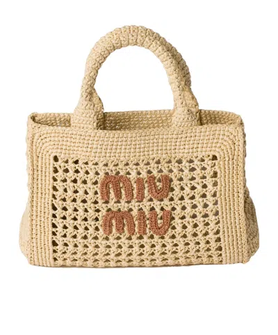 MIU MIU RAFFIA-EFFECT WOVEN HANDBAG