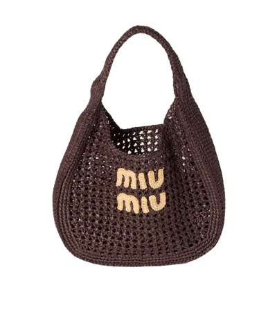 Miu Miu Raffia-effect Woven Hobo Bag In Black