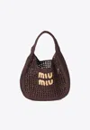 Miu Miu Raffia-effect Woven Hobo Bag In Brown