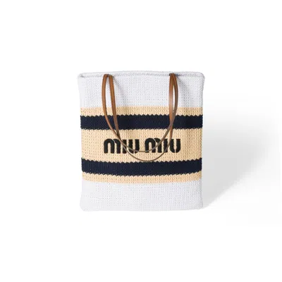 Miu Miu Raffia-effect Woven Tote Bag In White
