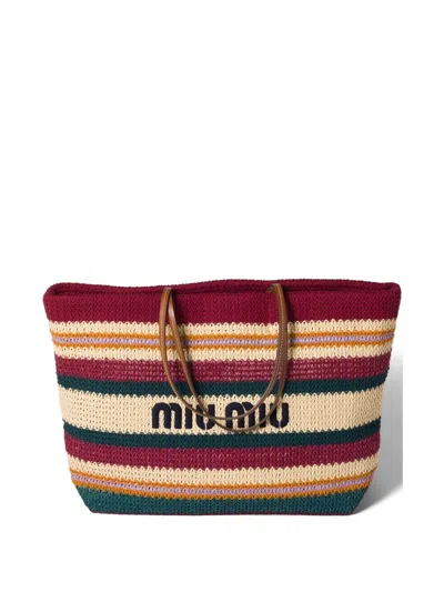 Miu Miu Raffia-effect Woven Tote Bag In Multi