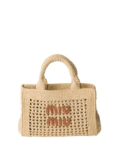 MIU MIU RAFFIA EFFECT YARN HANDBAG