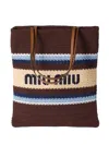 Miu Miu Raffia Effect Yarn Shopping Bag In Brown
