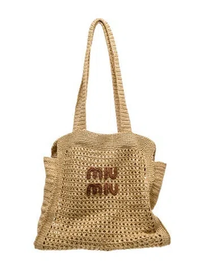 Pre-owned Miu Miu Raffia Evening Bag W/ Tags In Neutral