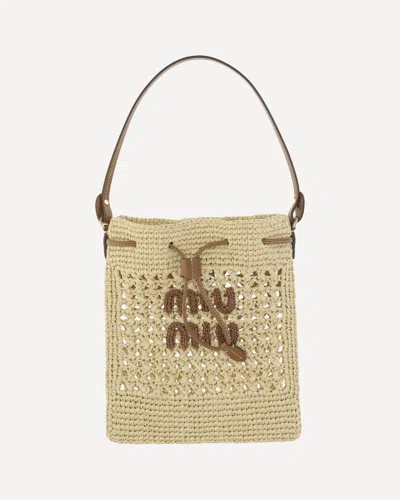 Miu Miu Raffia Handbag In Sand