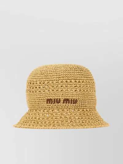 Miu Miu Raffia Hat Bucket Wide Brim In Brown