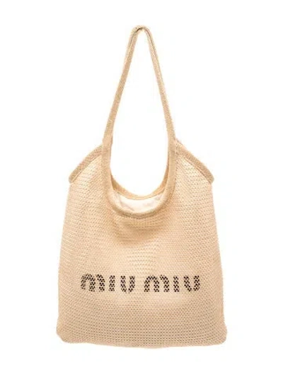 Pre-owned Miu Miu Raffia Ivy Tote In Neutral