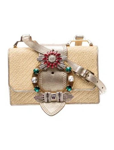 Pre-owned Miu Miu Raffia Minaudière In Neutral