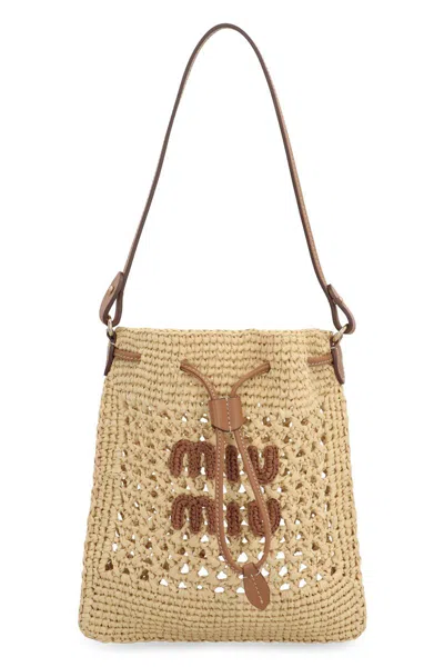 Miu Miu Raffia Mini Bag In Brown