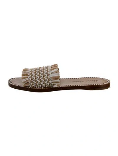 Pre-owned Miu Miu Raffia Patterned Slides In Neutral