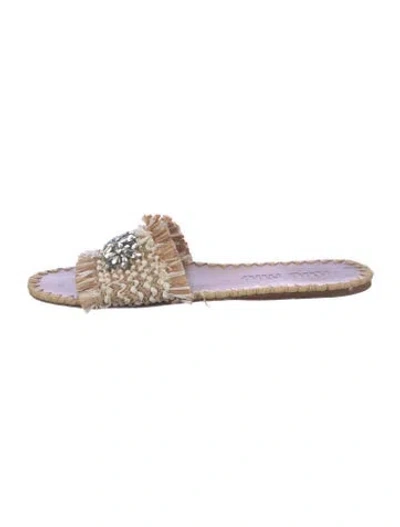 Pre-owned Miu Miu Raffia Patterned Slides In Neutrals