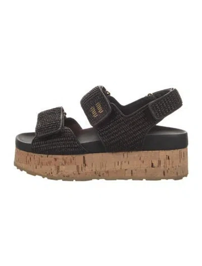 Pre-owned Miu Miu Raffia Sandals In Black