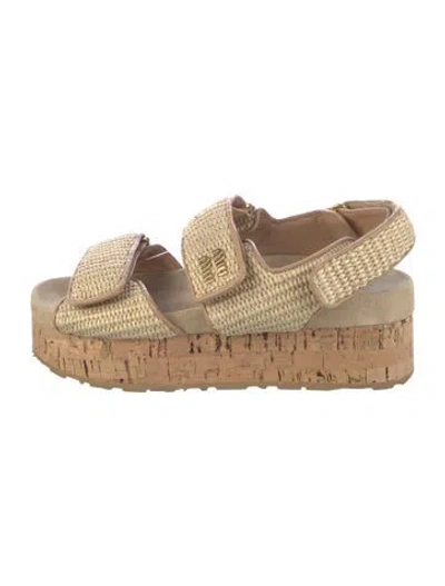 Pre-owned Miu Miu Raffia Sandals In Neutral
