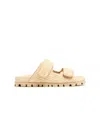Miu Miu Miumiu Gold Logo Raffia Sandals In Nude
