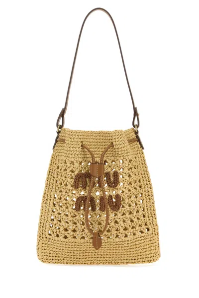 Miu Miu Raffia Shoulder Bag In Brown