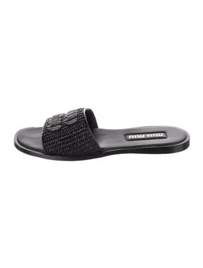 Pre-owned Miu Miu Raffia Slides In Black