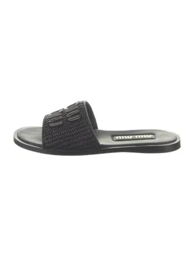 Pre-owned Miu Miu Raffia Slides In Black