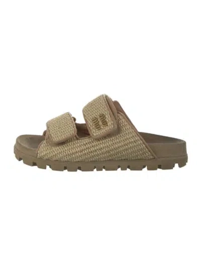 Pre-owned Miu Miu Raffia Slides In Neutral