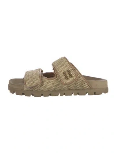 Pre-owned Miu Miu Raffia Slides In Neutrals
