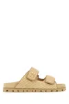 Miu Miu Raffia-effect Woven Fabric Slides In Naturale