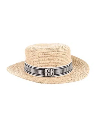 Pre-owned Miu Miu Raffia Sun Hat In Neutrals