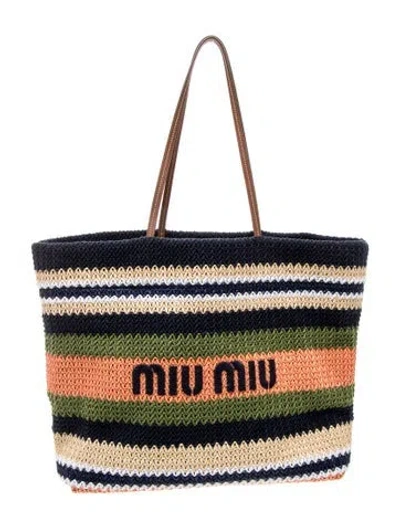 Pre-owned Miu Miu Raffia Tote 2023 In Blue