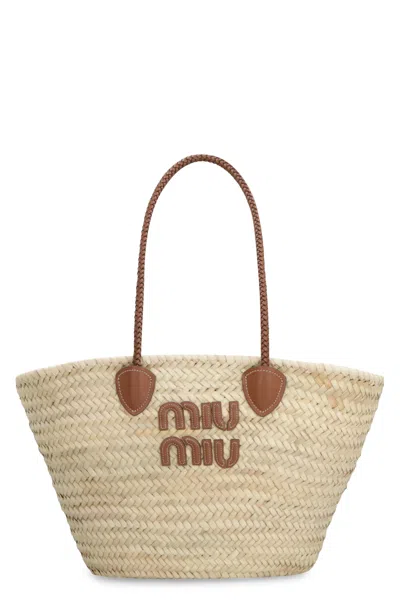 Miu Miu Raffia Tote Bag In Brown