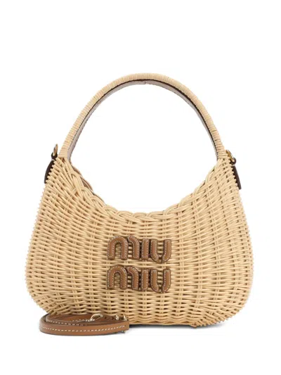 Miu Miu Raffia Tote Bag In Nude