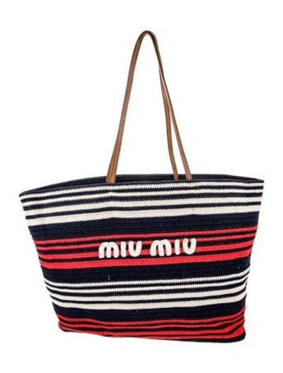 Pre-owned Miu Miu Raffia Tote In Blue