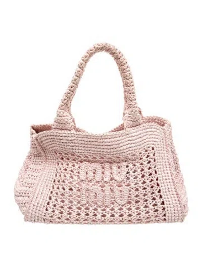 Pre-owned Miu Miu Raffia Tote In Pink