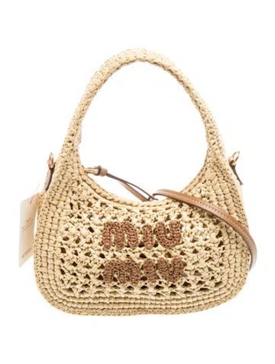 Pre-owned Miu Miu Raffia Wander Mini In Neutral