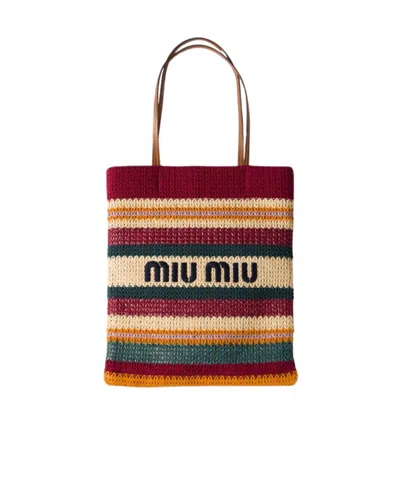 Miu Miu Raffia-effect Woven Tote Bag In Multi