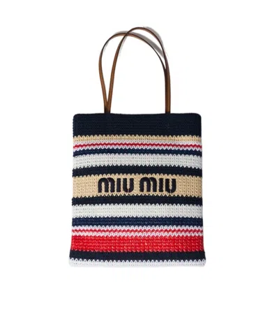 Miu Miu Raffia-effect Woven Tote Bag In Multi
