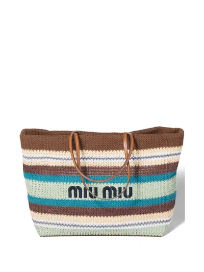 Miu Miu Raffia-effect Woven Tote Bag In Brown