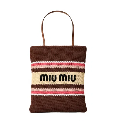 Miu Miu Raffia-effect Woven Tote Bag In Multi