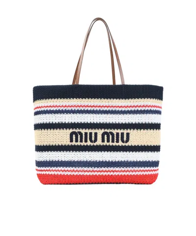 Miu Miu Raffia-effect Woven Tote Bag In Multicolor