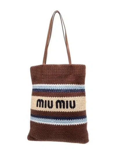Pre-owned Miu Miu Raffia-effect Woven Tote In Multicolor