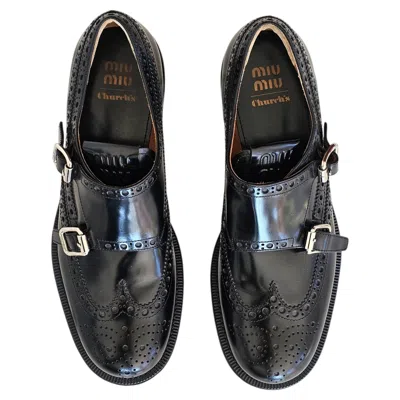Pre-owned Miu Miu Rare Church's X  Brushed Leather Double Monk Brogue Shoes Box New 40 10 In Black