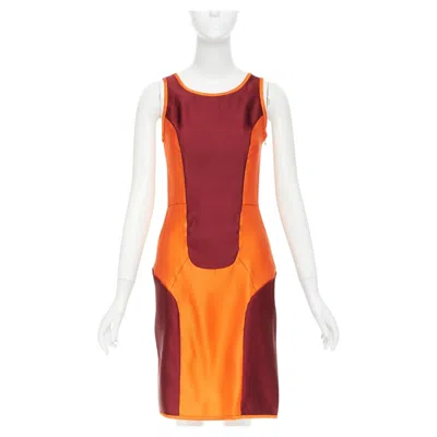 Pre-owned Miu Miu Rare  2008 Runway Vintage Sportif Geometric Silk Satin Panelled Dress In Brown