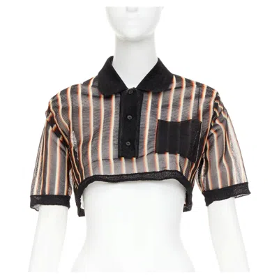 Pre-owned Miu Miu Rare  2015 Vintage Psychedelic Striped Sheer Cropped Polo Shirt It36 Xxs In Gray