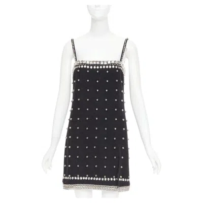 Pre-owned Miu Miu Rare  2021 Runway Grey Wool Embellished Collar Studded Mini Dress It40 S In Gray
