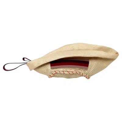Pre-owned Miu Miu Rare Straw Hat Wristlet Clutch In Sand
