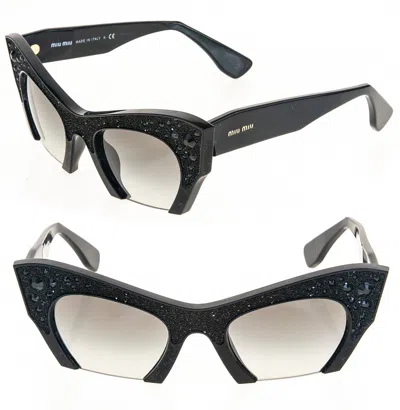 Pre-owned Miu Miu Rasoir 02q Rock Sunglasses Cat Eye Black Crystal Jewel Iconic Mu02qs In Gray