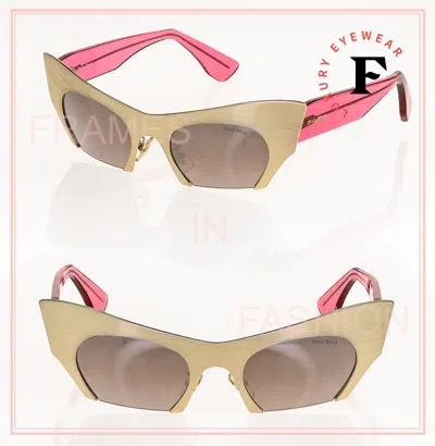 Pre-owned Miu Miu Rasoir 53o Sunglasses Cat Eye Brushed Gold Pink Mirrored Rimless Mu53os In Qe9-1k2