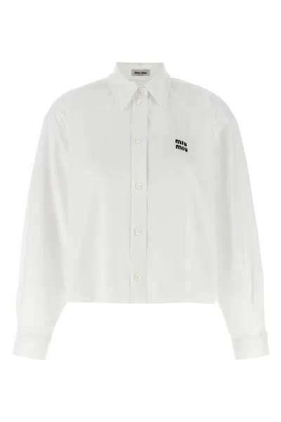 Miu Miu Raw Cut Crop Shirt In White